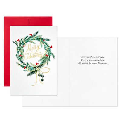 Pine and Berry Wreath Packaged Christmas Cards, Set of 5