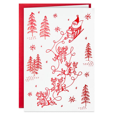 Reindeer Pulling Santa's Sleigh Packaged Christmas Cards, Set of 5