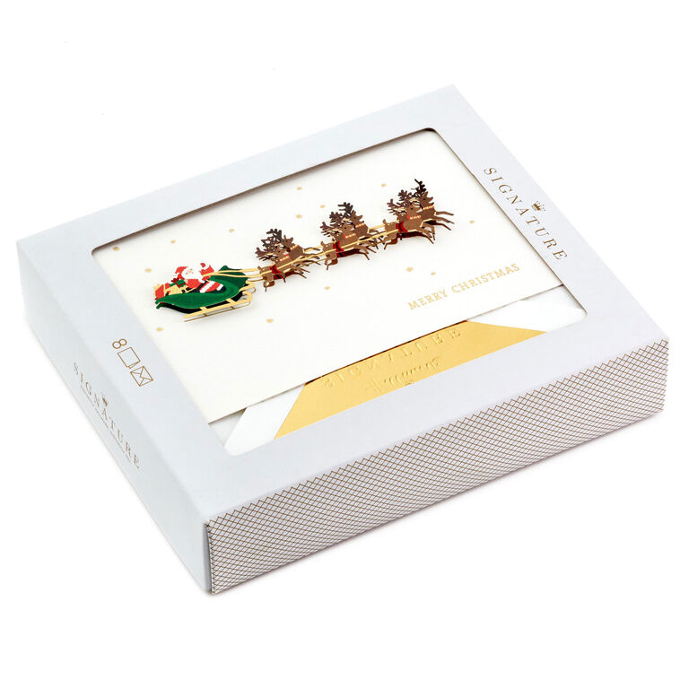 Santa Flying With Reindeer Boxed Christmas Cards, Pack of 8