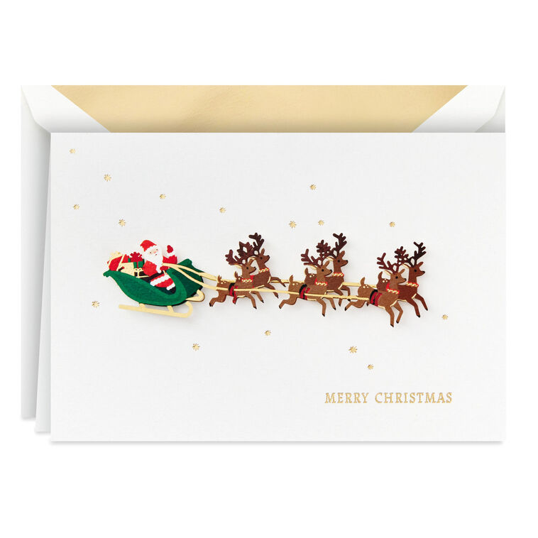 Santa Flying With Reindeer Boxed Christmas Cards, Pack of 8