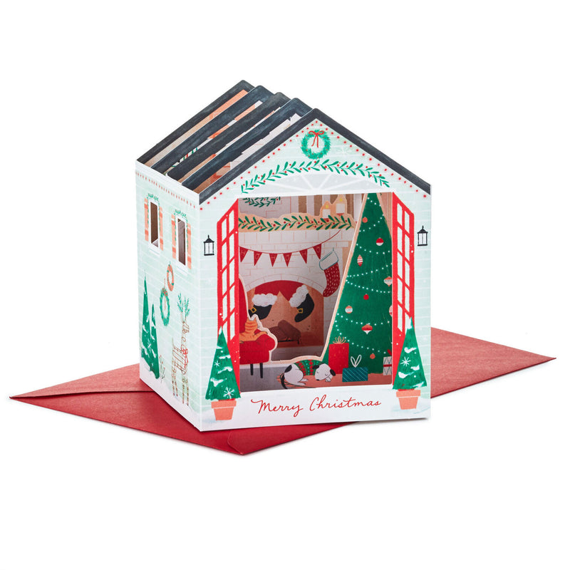 Santa Coming Down the Chimney 3D Pop-Up Boxed Christmas Cards, Pack of 8