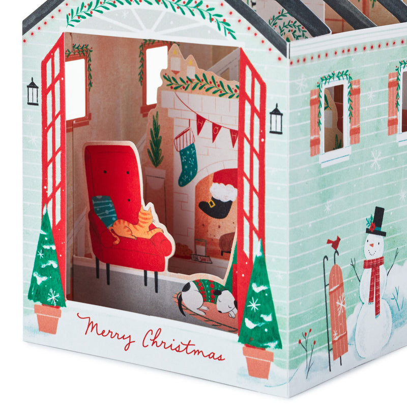 Santa Coming Down the Chimney 3D Pop-Up Boxed Christmas Cards, Pack of 8