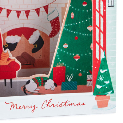 Santa Coming Down the Chimney 3D Pop-Up Boxed Christmas Cards, Pack of 8