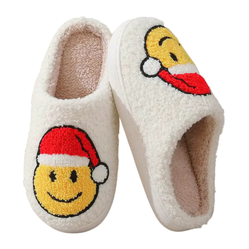 Yellow Smiley Face Santa Hat Slippers