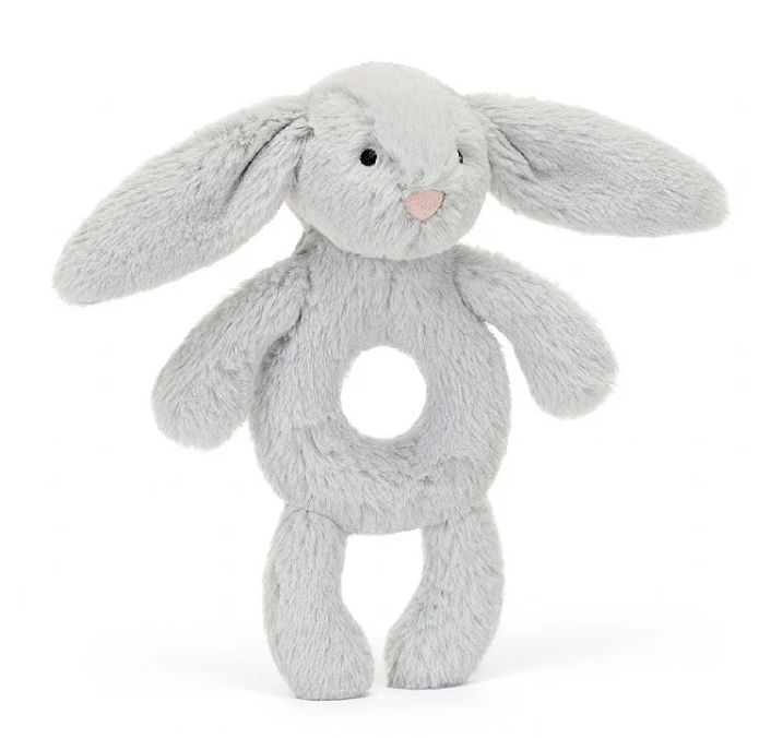 Bashful Grey Bunny Ring Rattle