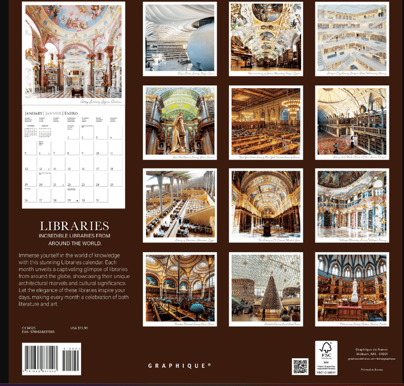 Libraries 12 x 12 Wall Calendar