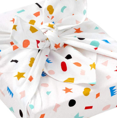 Geometric Confetti on Cream Fabric Gift Wrap 26"