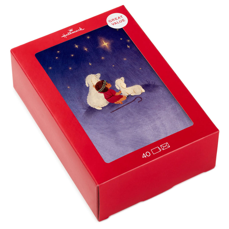 Shepherd and Lambs Boxed Christmas Cards, Pack of 40