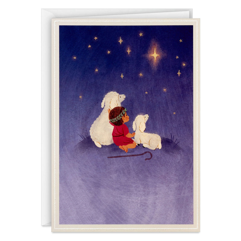 Shepherd and Lambs Boxed Christmas Cards, Pack of 40