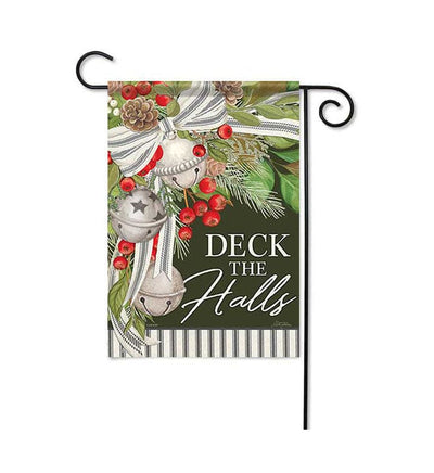 Garden flag with red truck carrying Christmas tree and candy cane