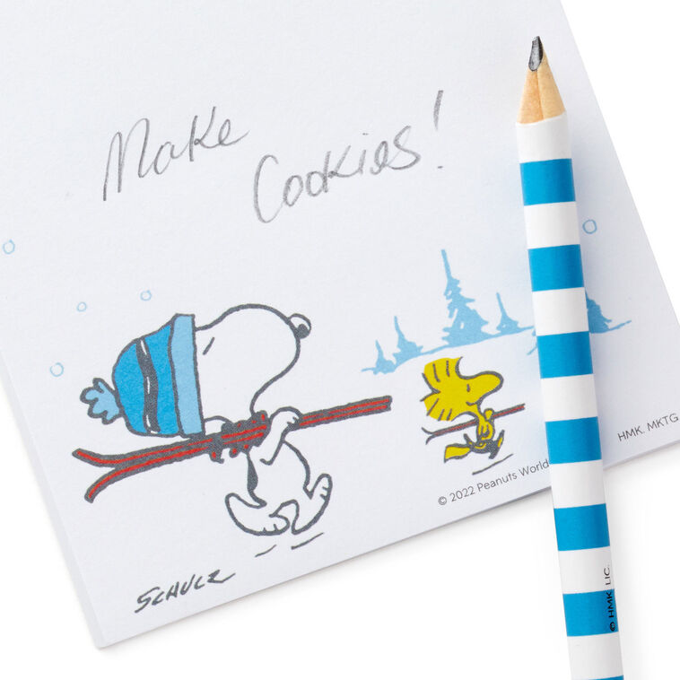 Peanuts Snoopy and Woodstock With Skis Memo Pad and Pencil