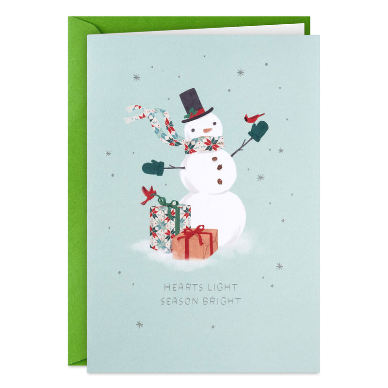 Festive Snowman on Green Packaged Christmas Cards, Set of 5