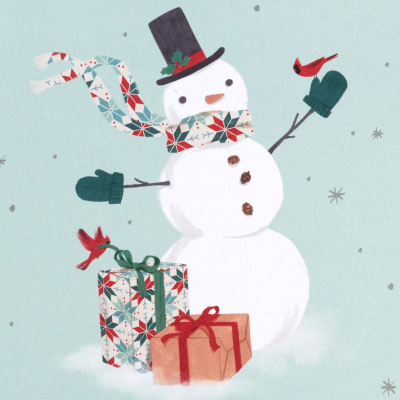 Festive Snowman on Green Packaged Christmas Cards, Set of 5