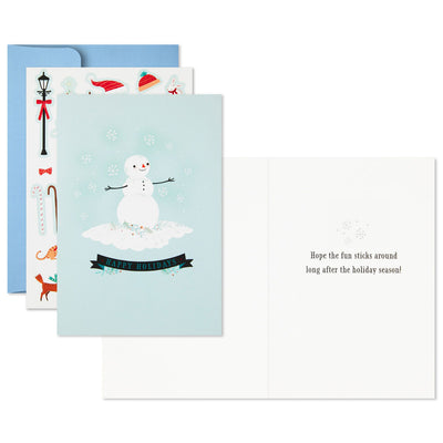 Snowman on Green Boxed Christmas Cards, Pack of 12