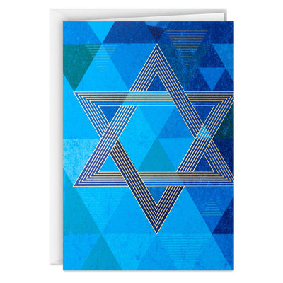 Star of David on Blue Geometric Boxed Hanukkah Cards, Pack of 16