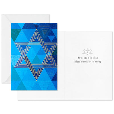 Star of David on Blue Geometric Boxed Hanukkah Cards, Pack of 16