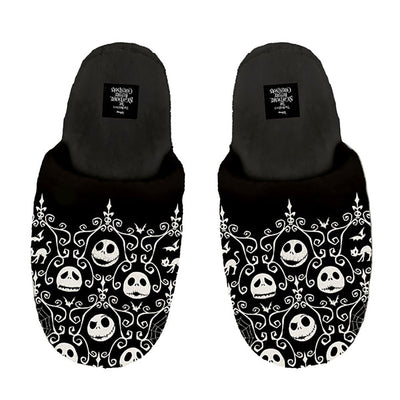 Two Nightmare Before Christmas slippers next to each other on a white background