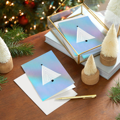 Geometric Tree on Silver Foil Boxed Christmas Cards, Pack of 16