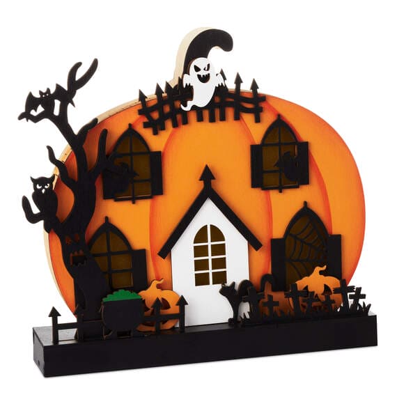 Wide Light-Up Pumpkin House Halloween Decoration