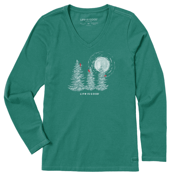 Snowy Pines with Cardinals Long Sleeve Crusher Vee Women&