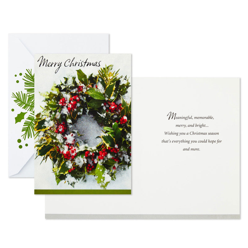 Wreath and Pine Branch Boxed Christmas Cards With Seals, Pack of 40