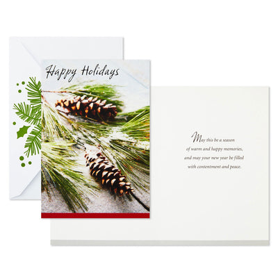 Wreath and Pine Branch Boxed Christmas Cards With Seals, Pack of 40