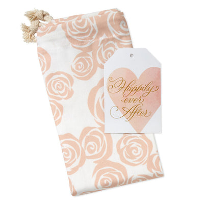 28" Pink Roses on Ivory Wedding Canvas Gift Sack With Gift Tag