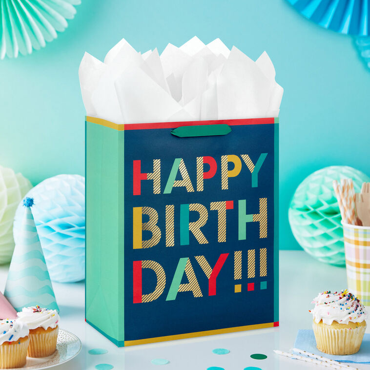 13" Bold Stacked Wishes Large Birthday Gift Bag