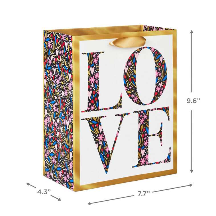 9.6" Love Floral Heart Print on White Medium Gift Bag