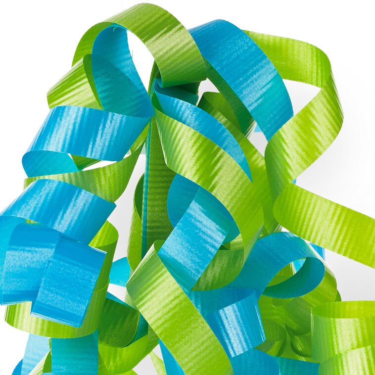 6.5" Aqua and Light Green Curly Ribbon Gift Bow