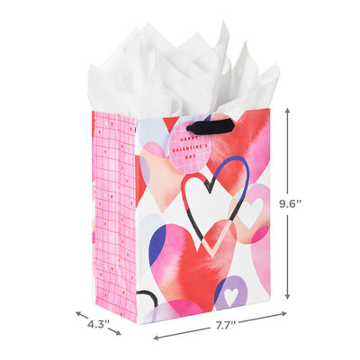 9.6" Watercolor Hearts Medium Valentine's Day Gift Bag With Tissue Paper