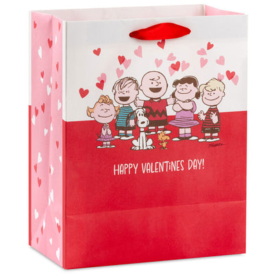 9.6" Peanuts® Gang on Red and White Medium Valentine's Day Gift Bag