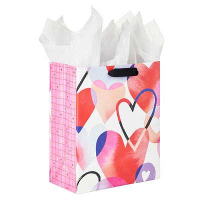 9.6" Watercolor Hearts Medium Valentine's Day Gift Bag With Tissue Paper