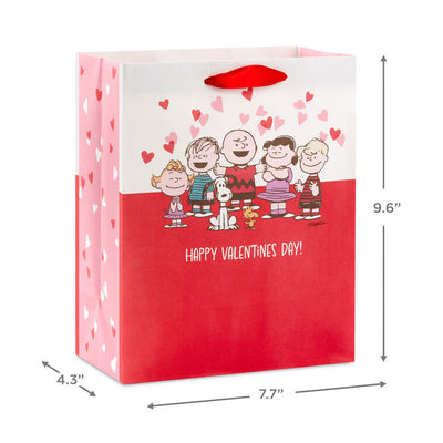 9.6" Peanuts® Gang on Red and White Medium Valentine's Day Gift Bag