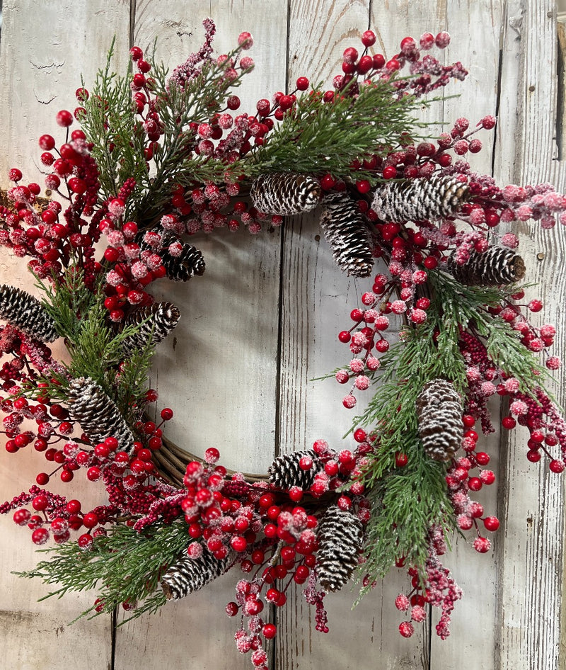 Snow Covered Red Berry Wreath