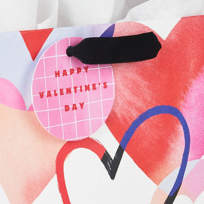 9.6" Watercolor Hearts Medium Valentine's Day Gift Bag With Tissue Paper