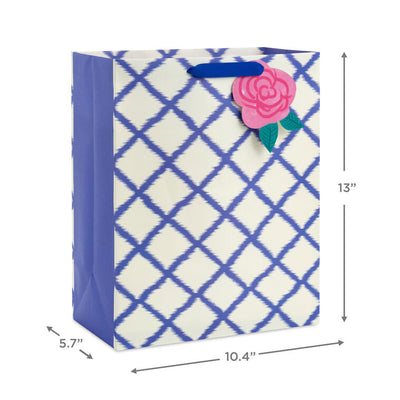 13" Blue Trellis on White Large Gift Bag