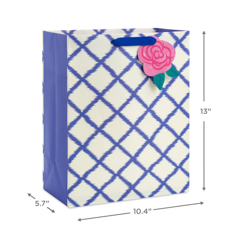 13" Blue Trellis on White Large Gift Bag