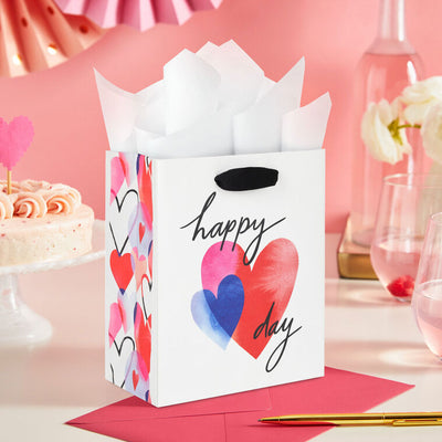 6.5" Watercolor Hearts on White Small Valentine's Day Gift Bag