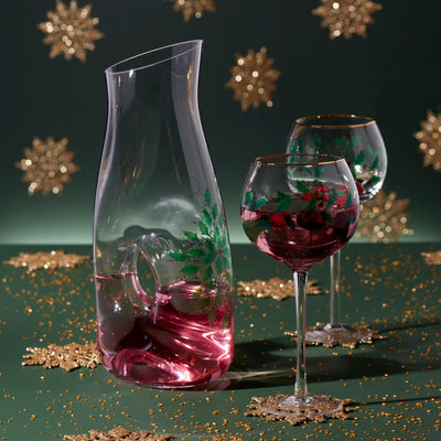 Holiday Decanter and 2 Wine Glasses