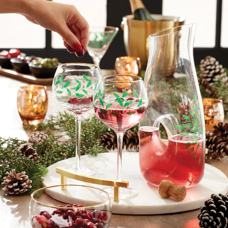 Holiday Decanter and 2 Wine Glasses