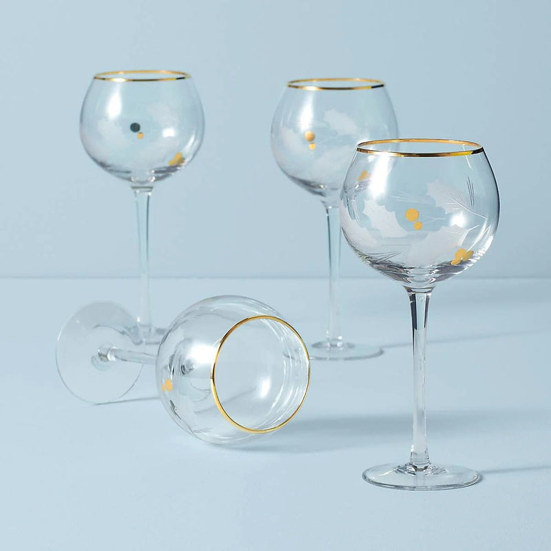 Holiday Gold Balloon Whine Glasses