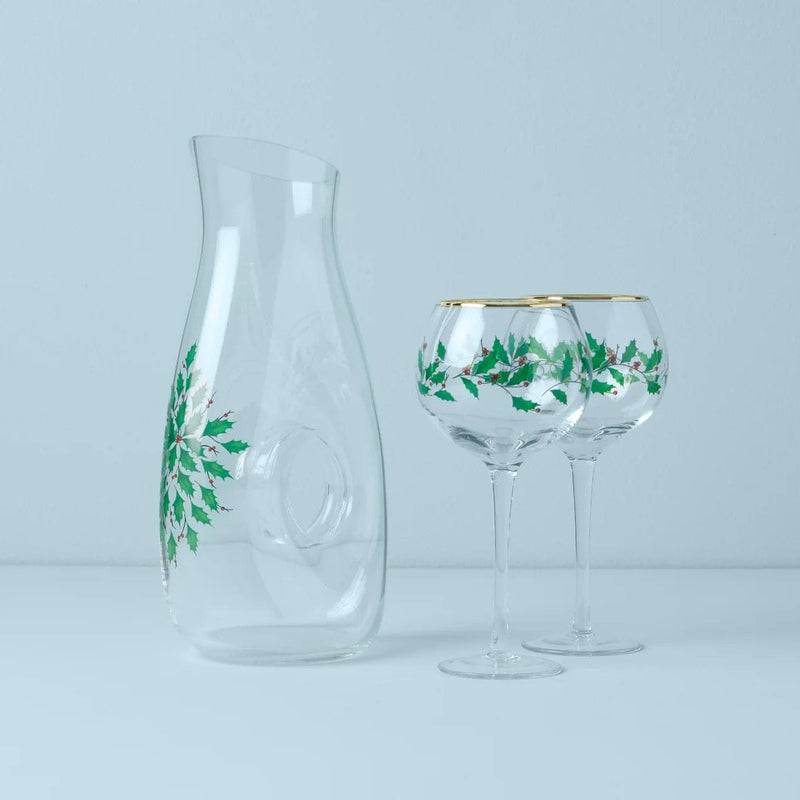 Holiday Decanter and 2 Wine Glasses