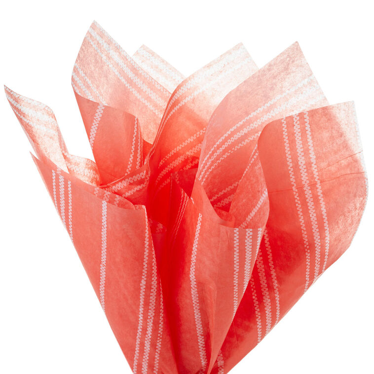 White Stripes on Coral Tissue Paper, 6 sheets