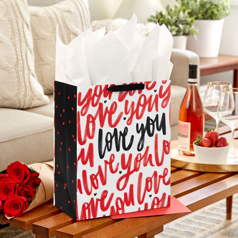 13" Love You Script on White Large Gift Bag