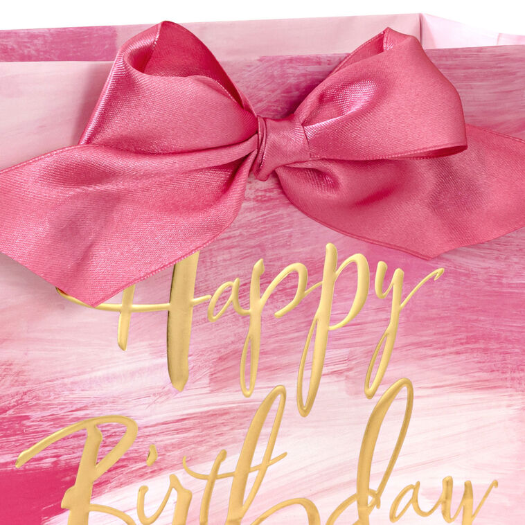 7.7" Pink Watercolor Medium Horizontal Birthday Gift Bag