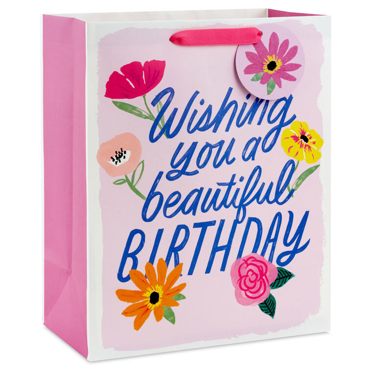 13" Floral Beauty on Pink Large Birthday Gift Bag