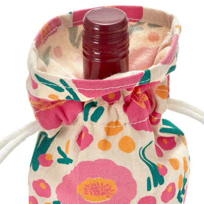 14" Pink Floral Fabric Wine Gift Bag