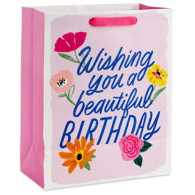 13" Floral Beauty on Pink Large Birthday Gift Bag