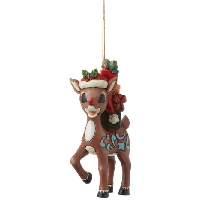 Rudolph with Stacked Presents on Back Ornament